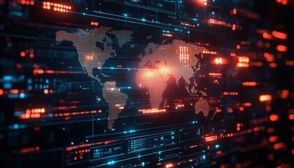 Fototapeta premium Holographic interface showing a payment confirmation with a world map, symbolizing global transactions.