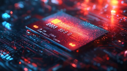 Holographic display of a virtual credit card, representing futuristic online payment methods.