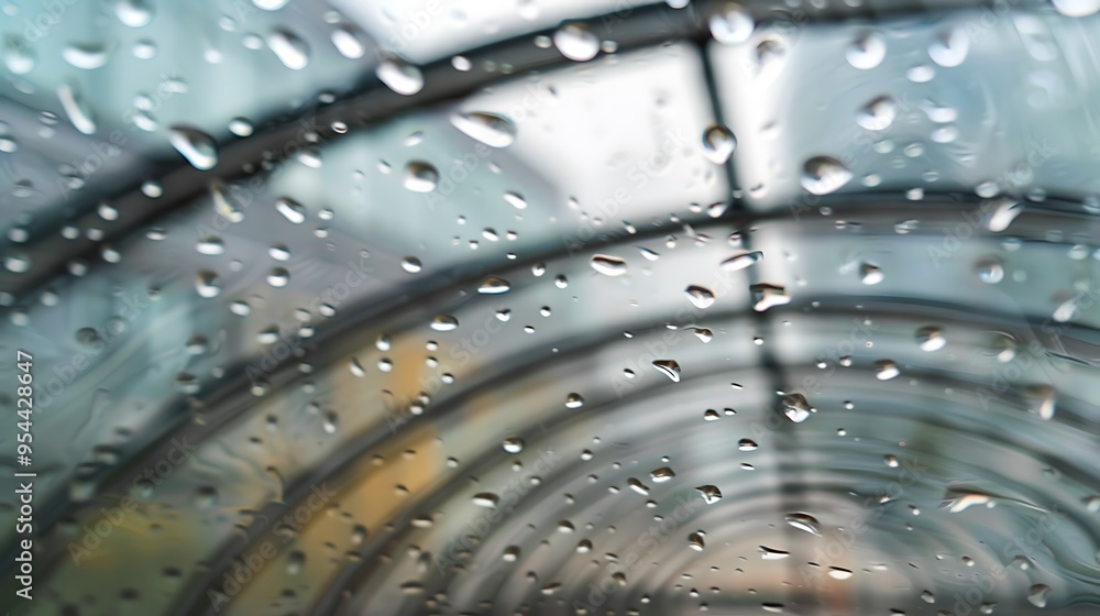 Poster close-up shot of raindrops on a glass surface, creating a mesmerizing abstract pattern.