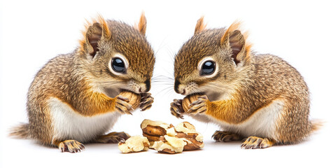 Fototapeta premium Baby squirrels eating nuts sticker on white background cute kawaii colorful vibrant 8k quality detailed --ar 2:1 --v 6.1 Job ID: 6710f167-9080-4ea2-ad02-9b98d0c0046e