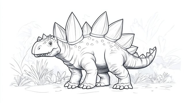 black and white stegosaurus drawing in nature clip art preview