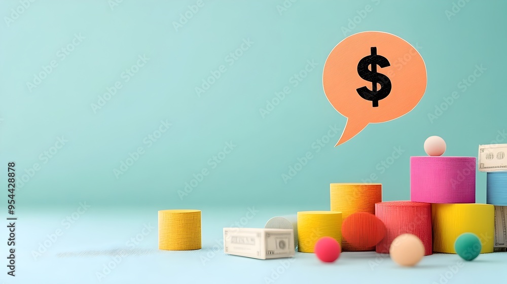 Poster speech bubble with dollar sign representing sales in paper cut style
