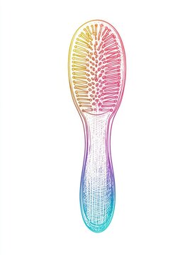 recommend clip art: Line art illustration featuring a rainbow gradient design of a cartoon hairbrush