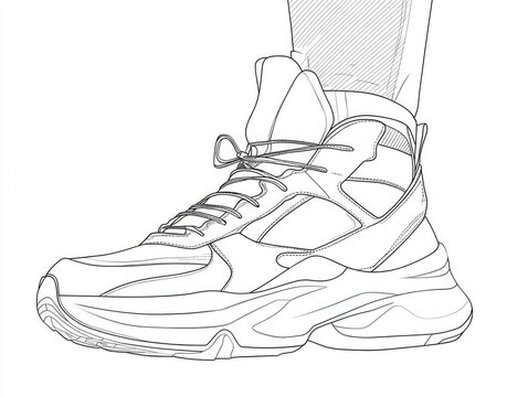 recommend clip art: Continuous line art illustration of a sneaker and leg featuring stylish footwear in a minimalist design Isolated on a clean white background