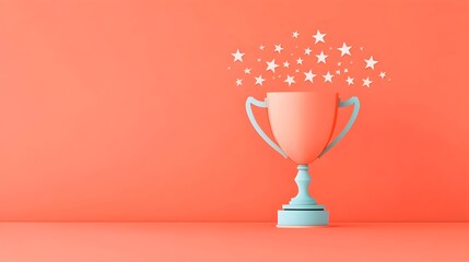 Stylized Trophy with Glowing Star Symbols Representing Success in Paper Cut Art
