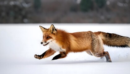 Obraz premium A red fox playfully pouncing on a snow-covered field