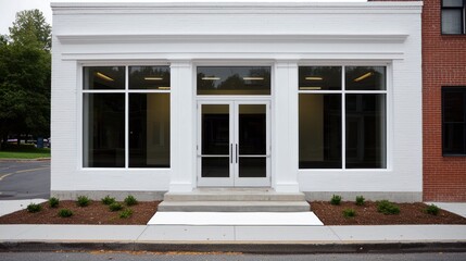 Fototapeta premium White Brick Building Entrance.