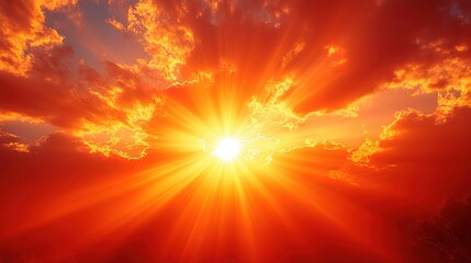 Obraz premium A Blazing Sunburst Through Fiery Clouds