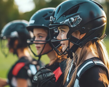 Girls helping each other adjust their gear before the game, attention to detail, teamwork and mutual support