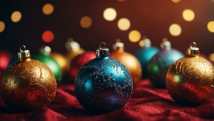 Obraz premium Beautiful Christmas balls banner with text space