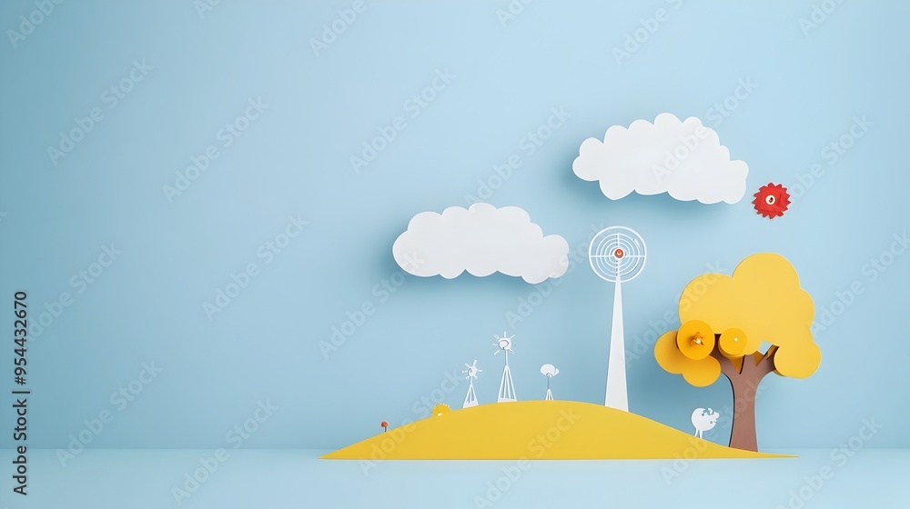 Fototapete weather station sensors representing data collection in paper cut style