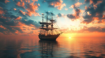 Fototapeta premium Sailboat Navigating Calm Waters at Sunset