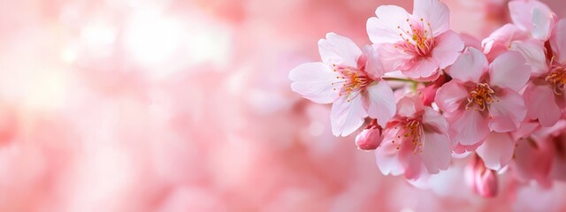 Obraz premium A tight shot of a pink-flowered branch, blooms filled frame, backdrop softly blurred with pink and white blossoms