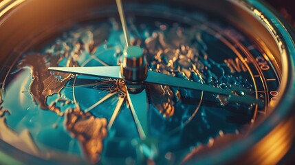 A close-up of a compass and world map symbolizing global trade navigation.