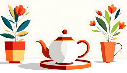 Geometric Teapot and Flowers Illustration