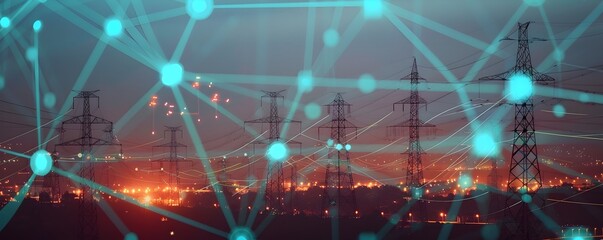 Glowing Power Grid Intertwined with Tax Policies Driving Economic Growth in Futuristic Setting