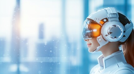 Futuristic AI Robot Customer Service Lounge with Customizable Assistants - Interactive Technology Concept with Copy Space