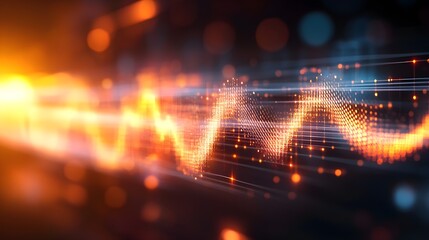 Obraz premium Double exposure image of a voiceprint waveform fused with glowing AI circuits, symbolizing advanced voice recognition systems