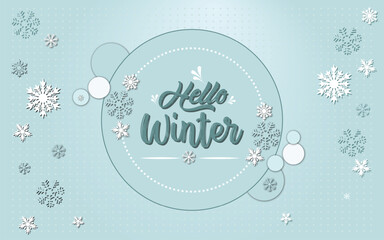 Free vector hello winter lettering background in paper style 