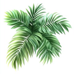 Lush Green Palm Fronds Isolated on a White Background