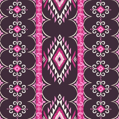 Ikat pattern hand drawn on pink tone, Motif ethnic  floral seamless textil,  embroidery, print striped ornament floral, pattern, design for wrapping, silk, scarf, background, textile