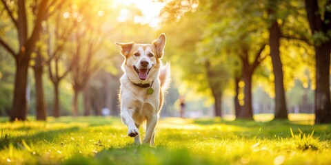 Playful dog enjoying a walk in the park on a sunny day, dog, pet, walking, stroll, park, sunny, day, outdoors, happy, energetic