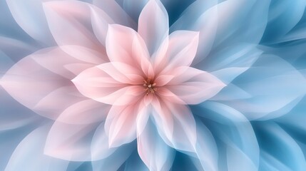 Fototapeta premium Peaceful double exposure of a Zen mandala fused with a blooming garden, delicate patterns in soothing spring colors