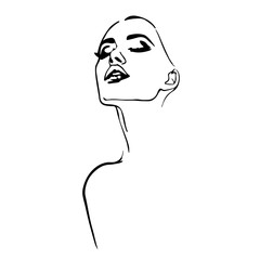 Abstract Female Face Line Art Drawing. Woman Face Minimalist Illustration. Woman Minimal Sketch Drawing. Abstract Line, Home Decor, Wall Art. Vector EPS 10	