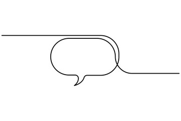 Speech bubble shape continuous one line drawing of isolated outline vector icon