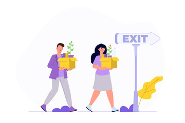 Mass layoff concept. Workers is fired from his job. Vector illustration.