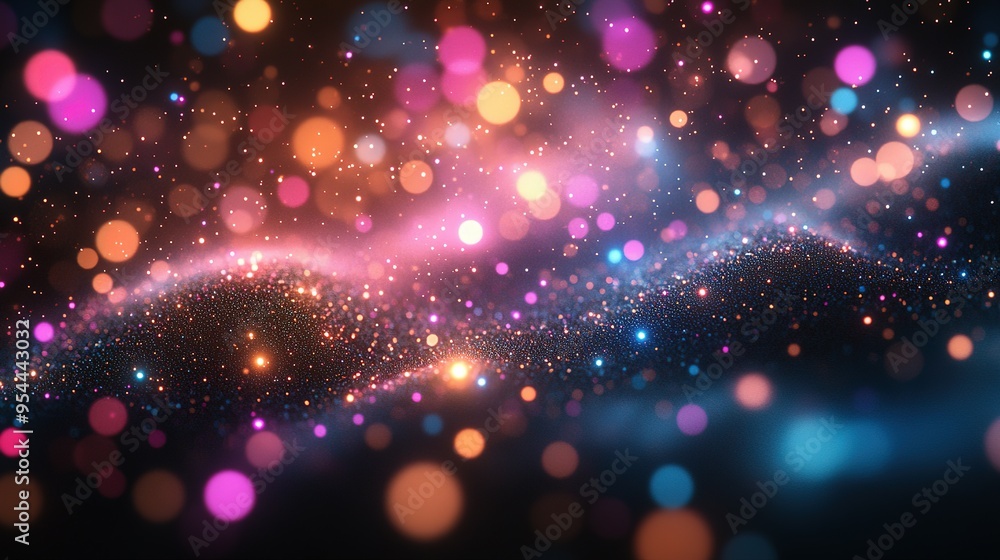 Poster abstract festive background with colorful bokeh and glitter