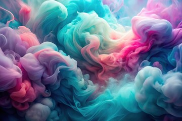 Fototapeta premium Vibrant, dreamy abstract watercolor artwork featuring soft, blended swirls of turquoise, pink, and purple hues, evoking a sense of ethereal beauty and gentle elegance.