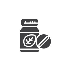 Pill bottle with a leaf vector icon