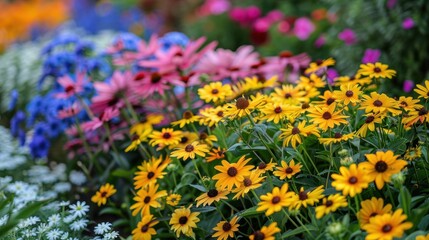 Obraz premium Flower Beds: Areas dedicated to growing flowers, usually arranged in creative patterns or designs, adding color and structure to the garden for visual interest and beauty. 