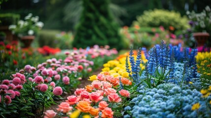 Obraz premium Flower Beds: Spaces in the garden allocated for flower cultivation, often designed in specific patterns or arrangements to enhance visual appeal and garden design. 