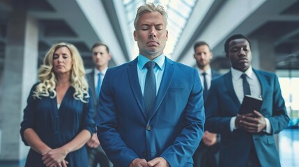 Obraz premium Business leaders engaging in prayer during a church service for spiritual guidance and strength