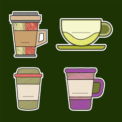 cup sticker art line scribble full color