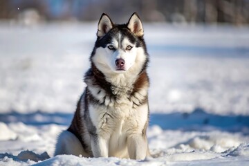 Naklejka premium Siberian Husky in the Snow