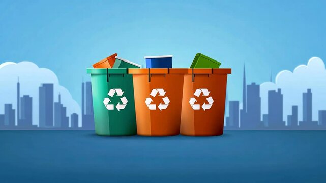Green recycling icon, professional office background, waste sorting
