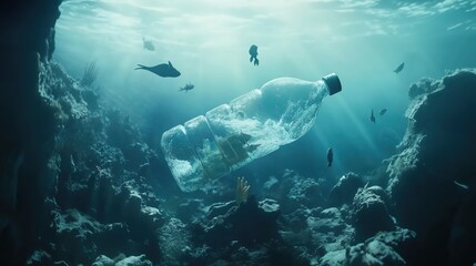Obraz premium A striking advertisement highlighting ocean pollution. Polluted ocean mockup