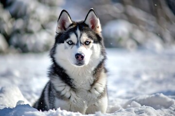 Naklejka premium Siberian Husky in the Snow