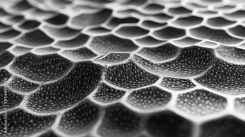 Poster abstract hexagonal structure with wireframe