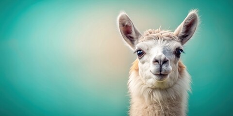 Obraz premium Adorable llama with a cute face on a pastel background, llama, cute, face, pastel, background, animal, fluffy