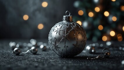 Christmas background with a silver ornament, Christmas stars 