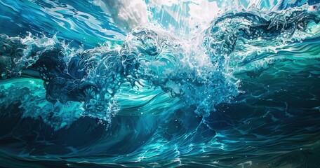 Fototapeta premium A vibrant depiction of ocean waves, showcasing movement and the beauty of water.