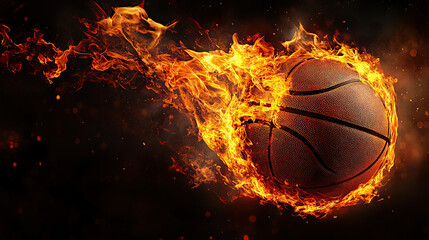 Epic Basketball on Fire Against Dark, Background Intense Sports Drama