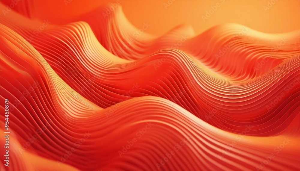 Poster abstract background with many wavy orange slices and shallow dof. paper cuts minimalistic backdrop. 