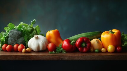 Fresh vegetables on wooden table background