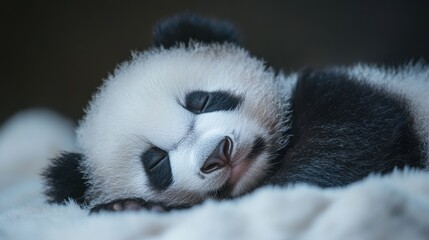 Obraz premium Peaceful Slumbering Panda Bear Rests in Bamboo Forest Habitat