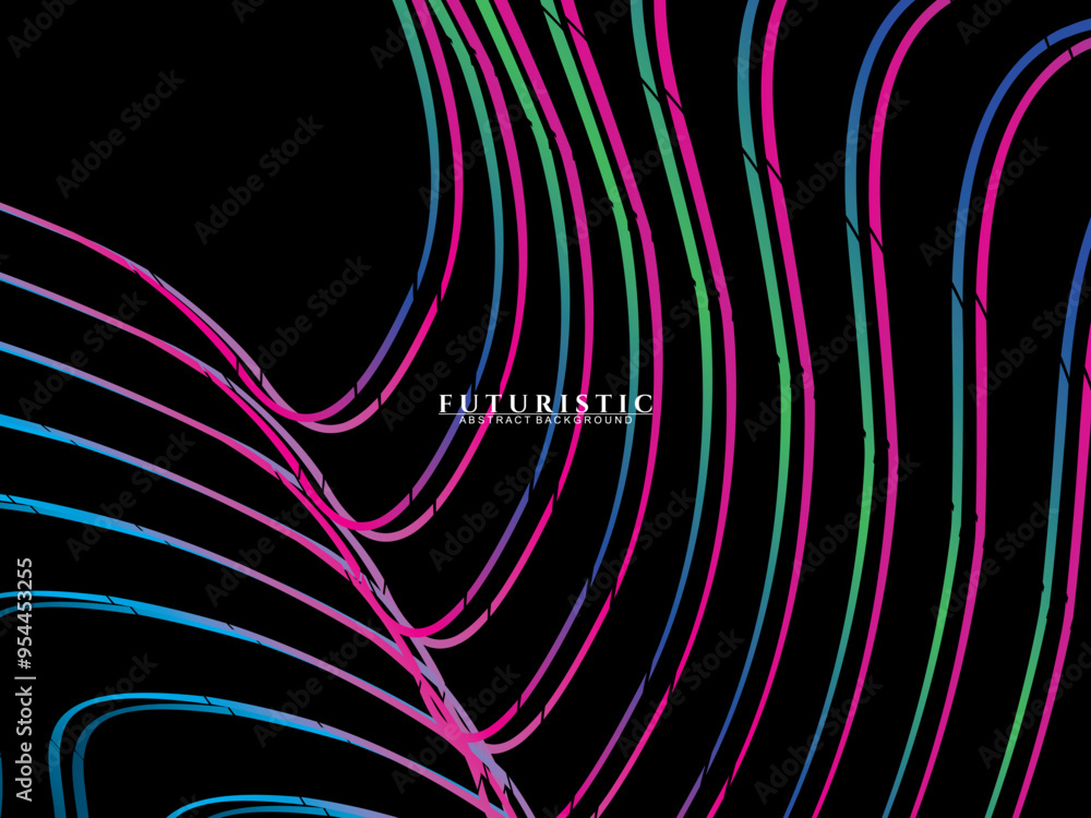 Fototapete futuristic abstract technology shining rainbow light lines on black background modern wave line patt